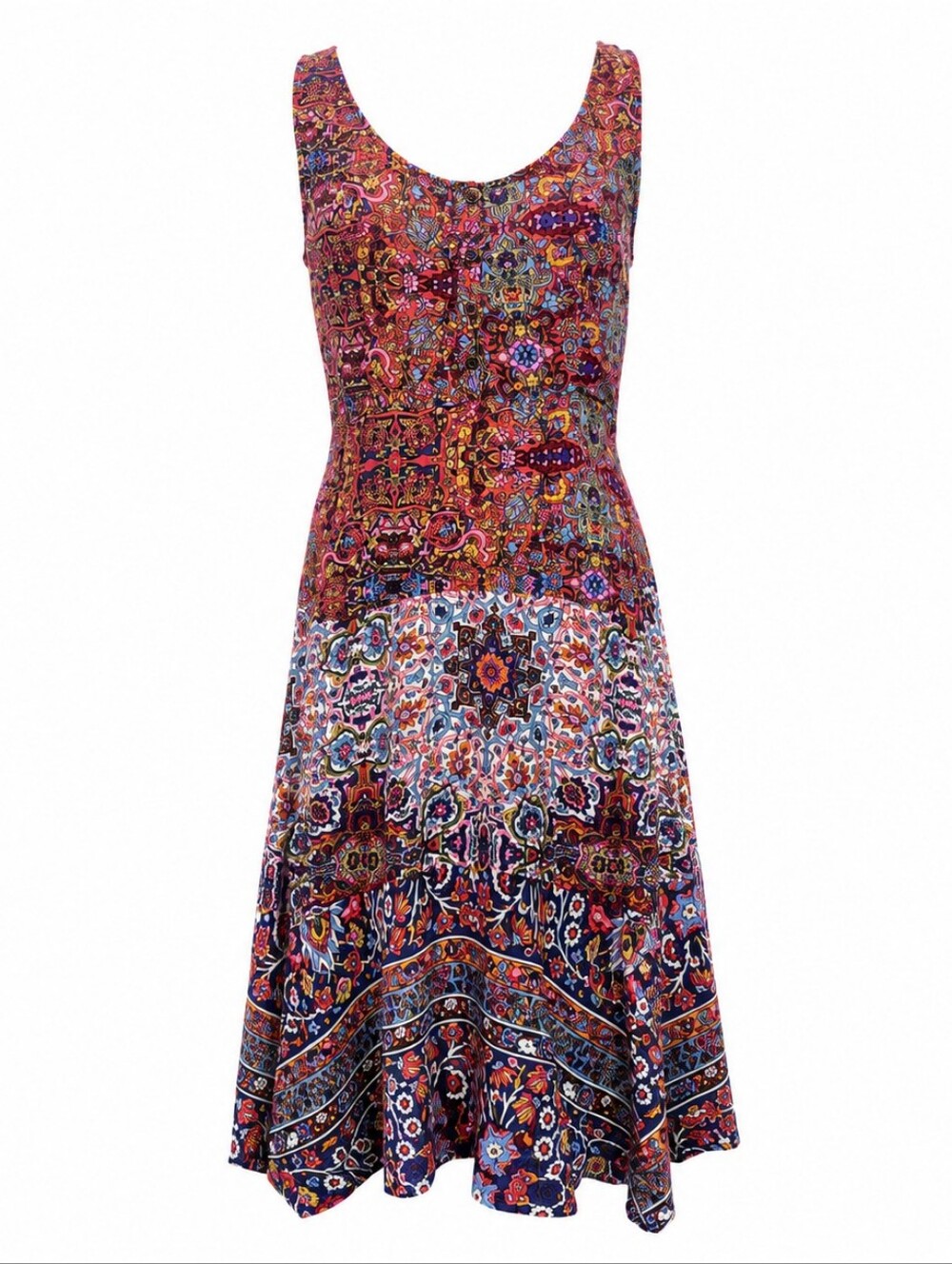 Maeve Anthropologie Women Boho Floral Mixed Media Fit Flare Midi Dress Size 10